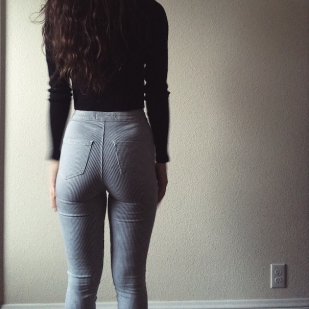 Super high waisted pinstripe denim legging